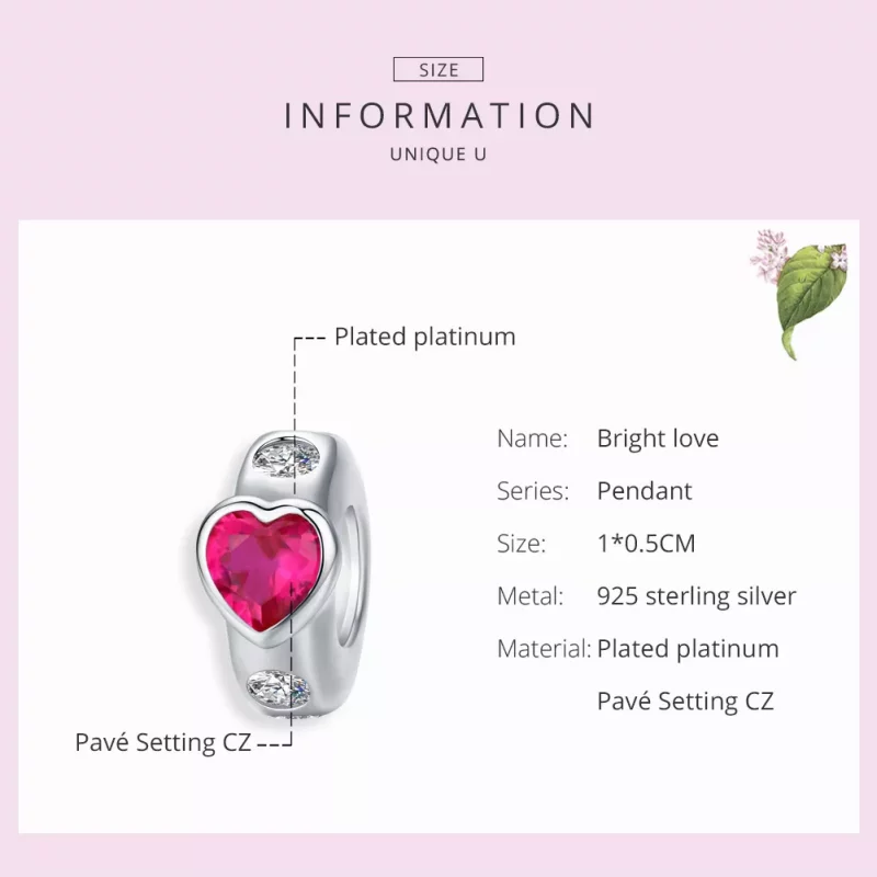 (imagen para) Encanto Espaciador de Plata Estilo Pandora con Brillante Amor - BSC123 - Ver 6