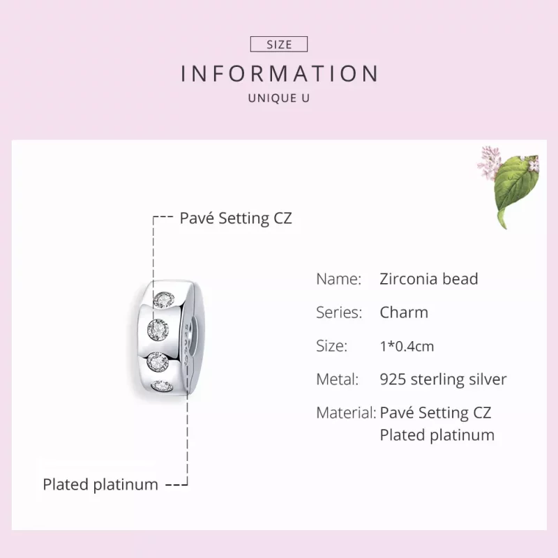 (imagen para) Encanto separador de plata estilo Pandora con circonia plateada - BSC165 - Ver 7