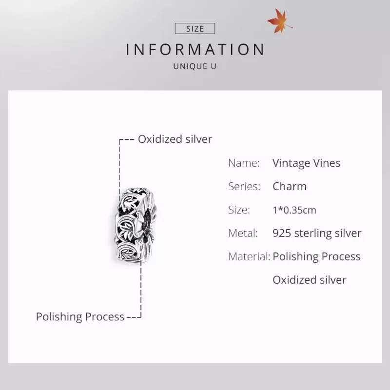 (imagen para) Encanto separador estilo Pandora en plata con diseño de enredaderas vintage - SC - Ver 6