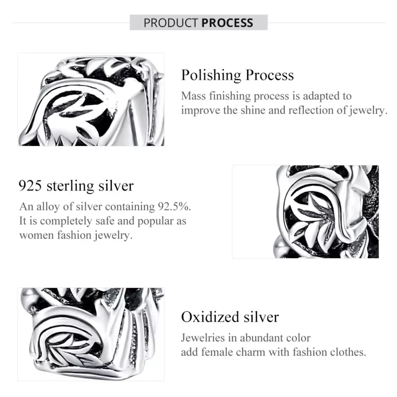 (imagen para) Encanto separador estilo Pandora en plata con diseño de enredaderas vintage - SC - Ver 7