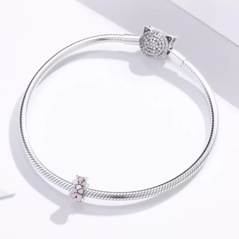 (imagen para) Pandora Estilo Plata Encanto Espaciador de Flor Rosa - SCC1484 - Ver 3