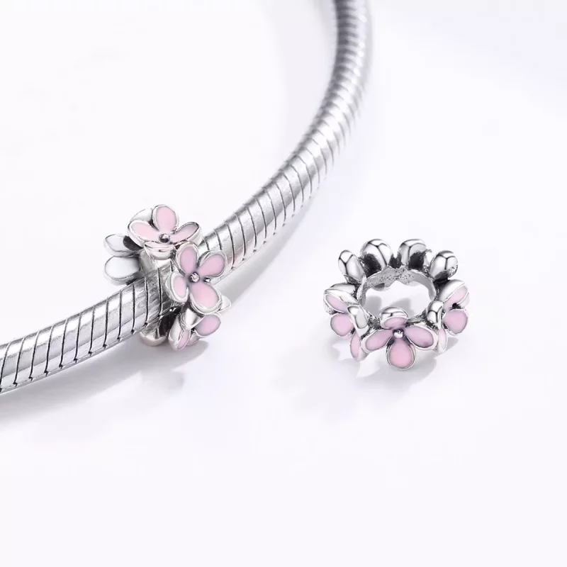 (imagen para) Pandora Estilo Plata Encanto Espaciador de Flor Rosa - SCC1484 - Ver 4