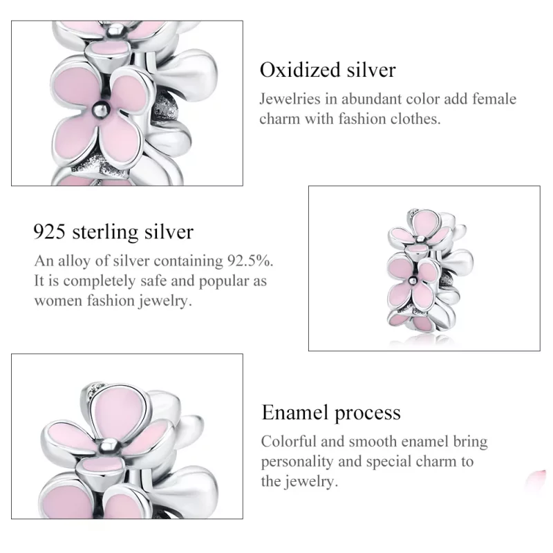 (imagen para) Pandora Estilo Plata Encanto Espaciador de Flor Rosa - SCC1484 - Ver 6