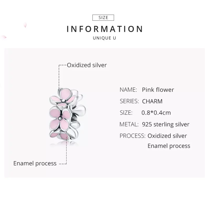 (imagen para) Pandora Estilo Plata Encanto Espaciador de Flor Rosa - SCC1484 - Ver 7