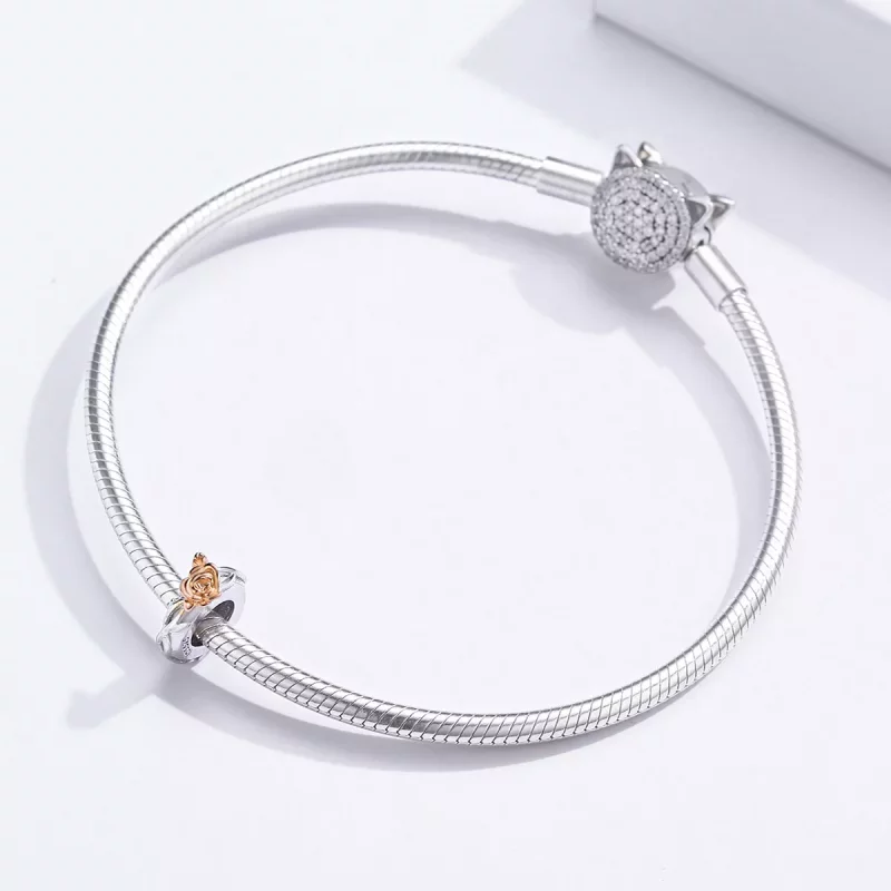(imagen para) Pandora Style Charm de Espaciador en Dos Tonos Bicolor de Amante de Flores de Ro - Ver 3