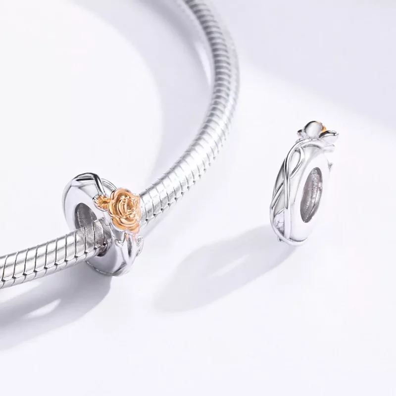 (imagen para) Pandora Style Charm de Espaciador en Dos Tonos Bicolor de Amante de Flores de Ro - Ver 4