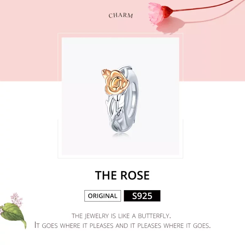 (imagen para) Pandora Style Charm de Espaciador en Dos Tonos Bicolor de Amante de Flores de Ro - Ver 6