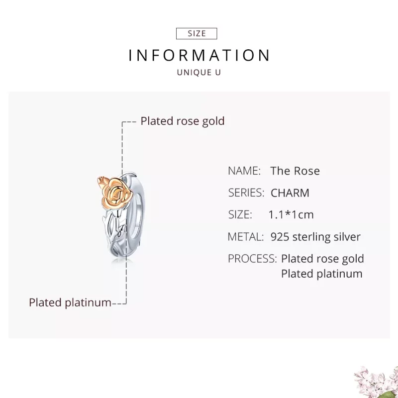 (imagen para) Pandora Style Charm de Espaciador en Dos Tonos Bicolor de Amante de Flores de Ro - Ver 7