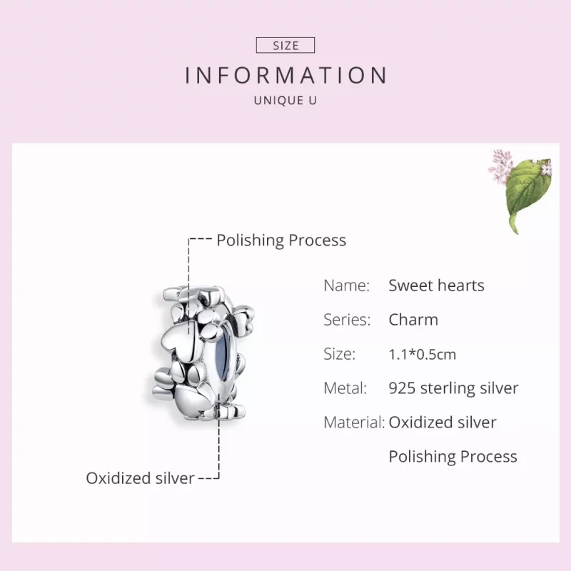 (imagen para) Pulsera de estilo Pandora con encanto separador de corazones dulces de plata - S - Ver 7
