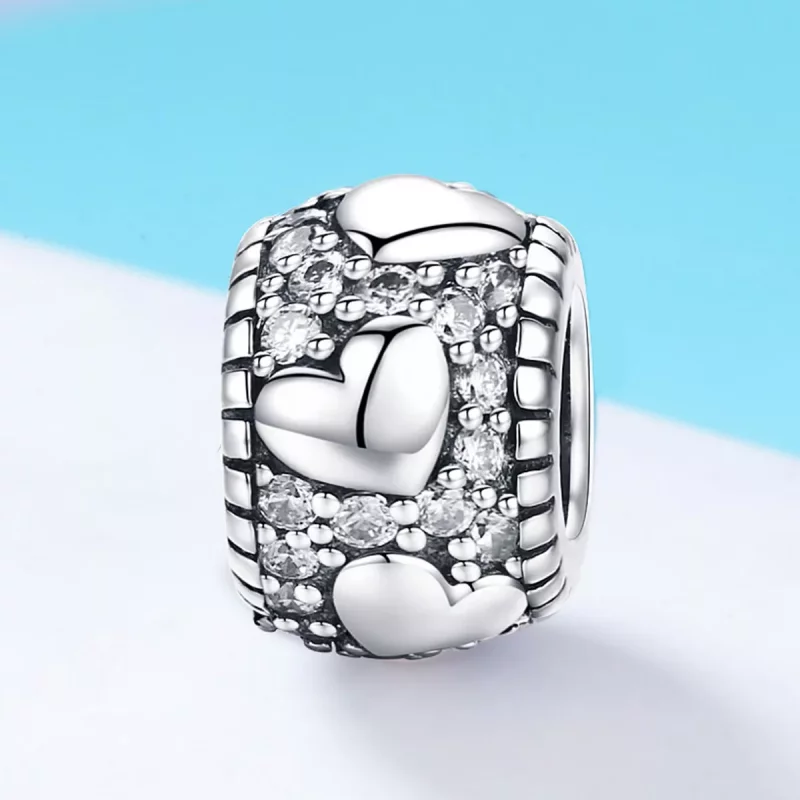 (imagen para) Pulsera de estilo Pandora en plata brillo con charm separador en forma de corazó - Ver 2