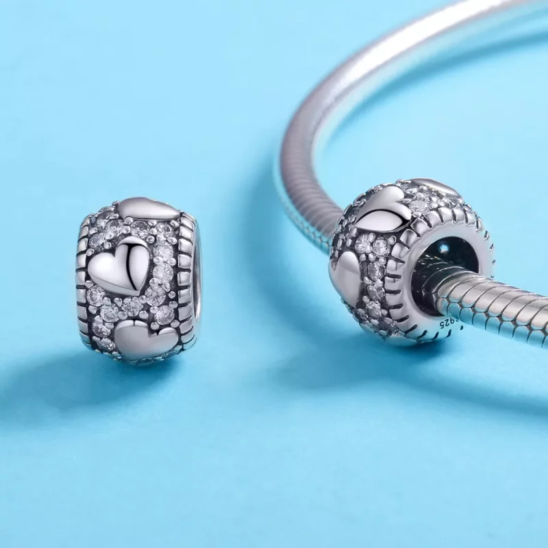 (imagen para) Pulsera de estilo Pandora en plata brillo con charm separador en forma de corazó - Ver 3