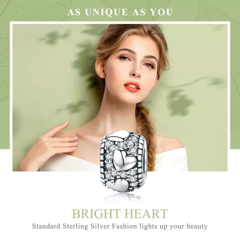 (imagen para) Pulsera de estilo Pandora en plata brillo con charm separador en forma de corazó - Ver 6