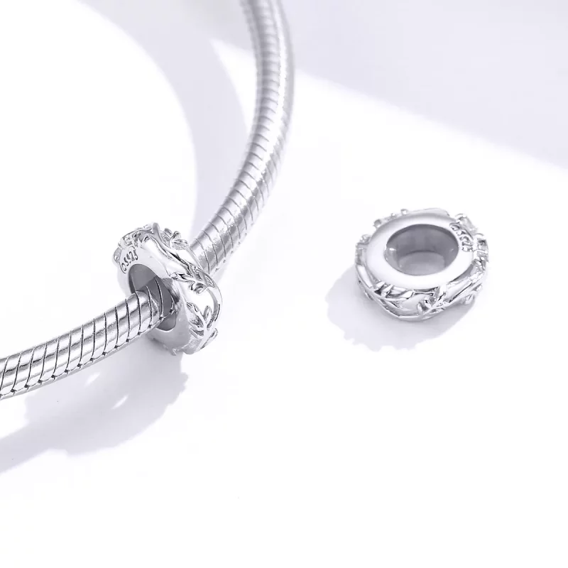 (imagen para) Pulsera estilo Pandora con charm separador de hoja de vid plateada - BSC142 - Ver 4