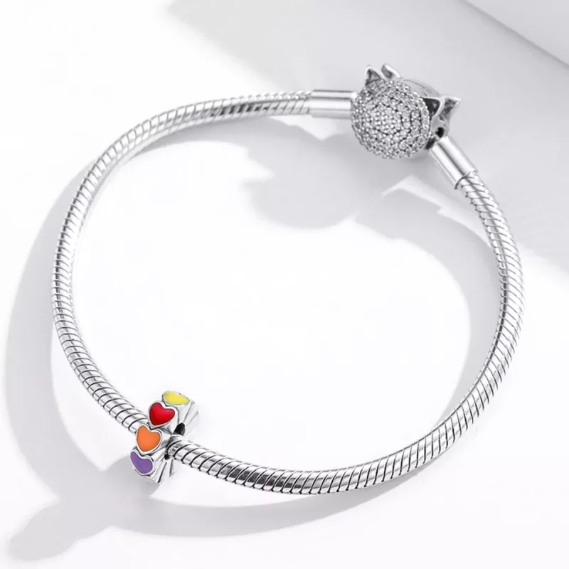 (imagen para) Pulsera estilo Pandora de plata con encanto espaciador de corazón colorido - SCC - Ver 3