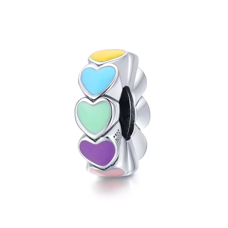 (imagen para) Pulsera estilo Pandora de plata con encanto espaciador de corazón colorido - SCC1838