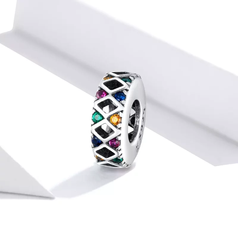 (imagen para) Pulsera estilo Pandora de plata con encanto separador de juego de saltos de circ - Ver 2