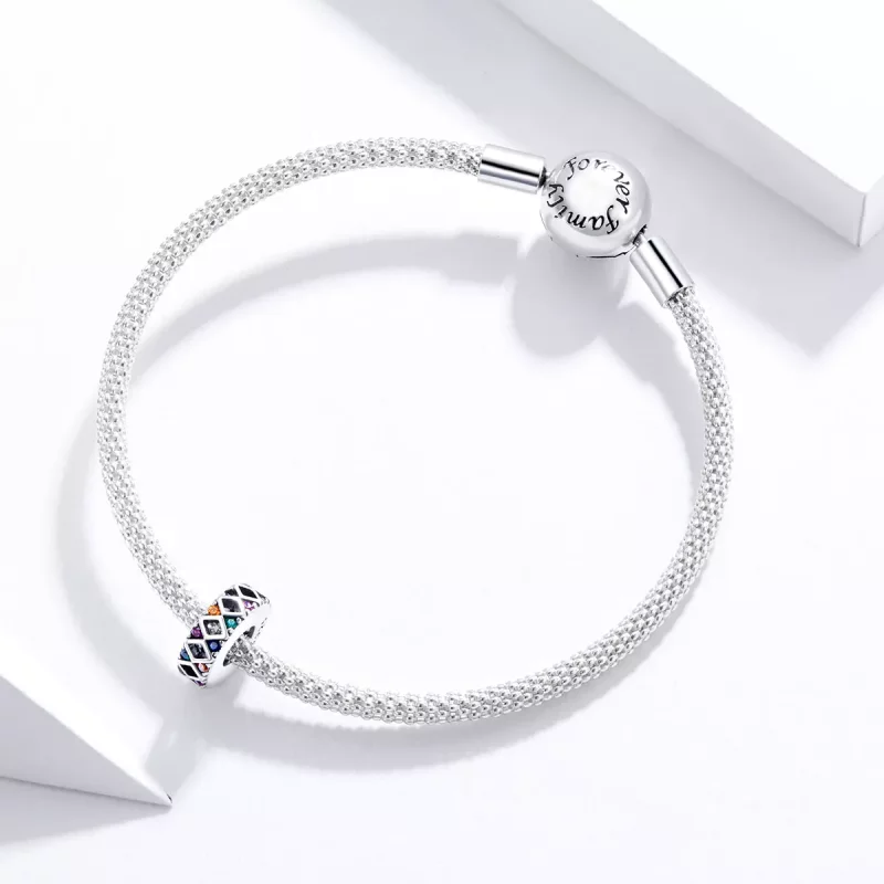 (imagen para) Pulsera estilo Pandora de plata con encanto separador de juego de saltos de circ - Ver 3