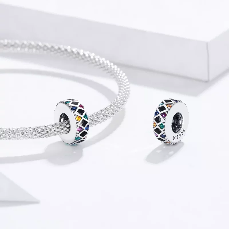 (imagen para) Pulsera estilo Pandora de plata con encanto separador de juego de saltos de circ - Ver 4