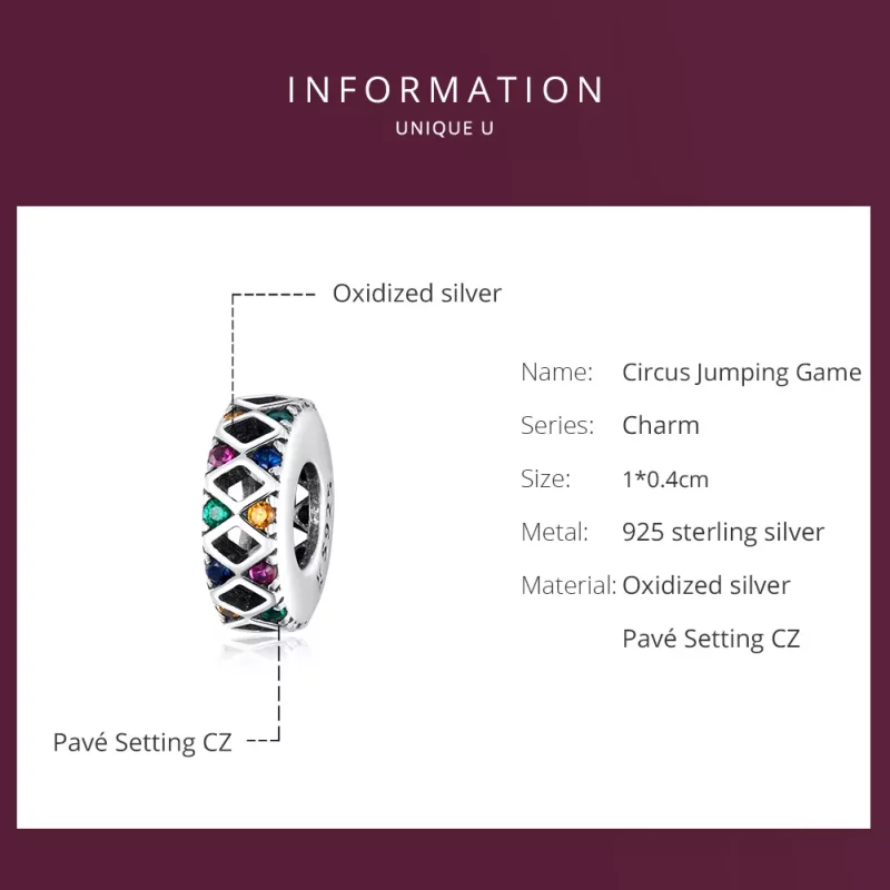 (imagen para) Pulsera estilo Pandora de plata con encanto separador de juego de saltos de circ - Ver 5