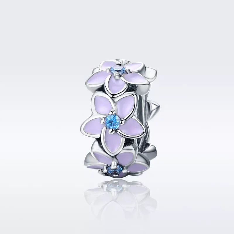 (imagen para) Pulsera estilo Pandora de plata con separador de flores moradas - SCC601 - Ver 2