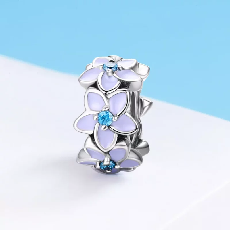 (imagen para) Pulsera estilo Pandora de plata con separador de flores moradas - SCC601 - Ver 3