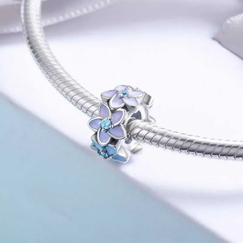 (imagen para) Pulsera estilo Pandora de plata con separador de flores moradas - SCC601 - Ver 4