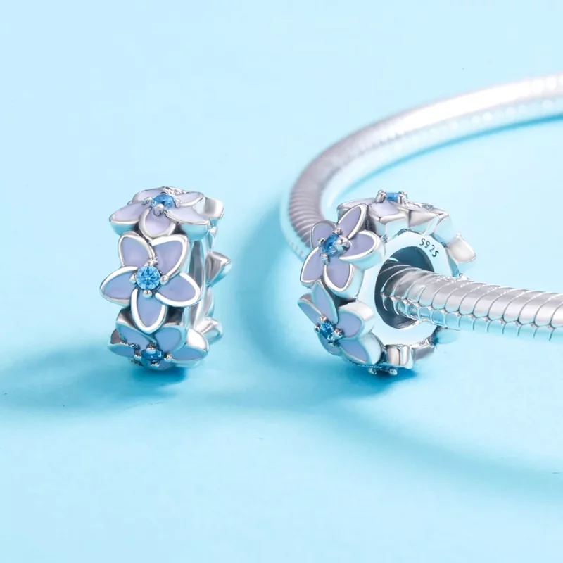(imagen para) Pulsera estilo Pandora de plata con separador de flores moradas - SCC601 - Ver 5