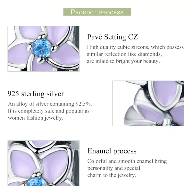 (imagen para) Pulsera estilo Pandora de plata con separador de flores moradas - SCC601 - Ver 7