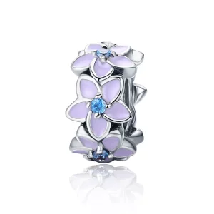 Pulsera estilo Pandora de plata con separador de flores moradas - SCC601 (imagen para) Pulsera estilo Pandora de plata con separador de flores moradas - SCC601