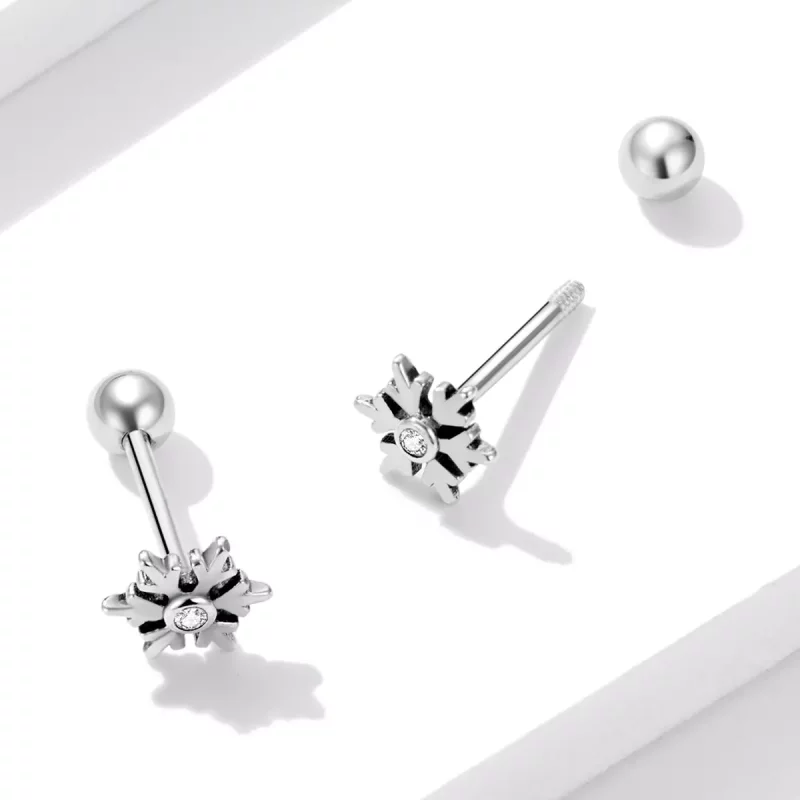 (imagen para) Aretes con hermosos copos de nieve estilo Pandora - BSE529 - Ver 3