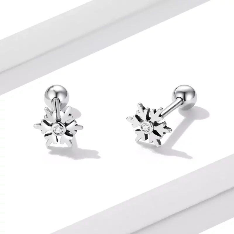 (imagen para) Aretes con hermosos copos de nieve estilo Pandora - BSE529 - Ver 4