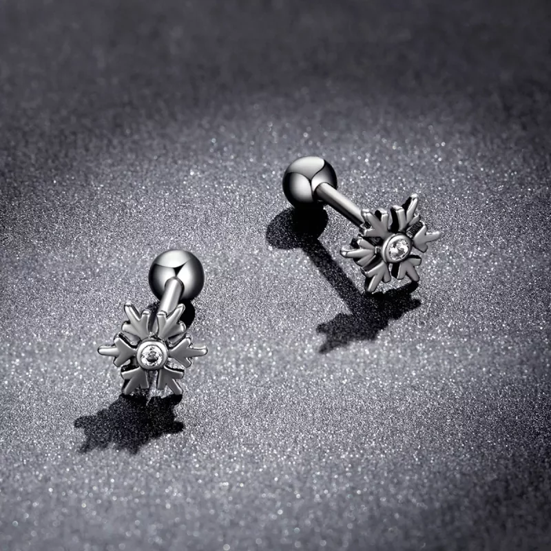 (imagen para) Aretes con hermosos copos de nieve estilo Pandora - BSE529 - Ver 5