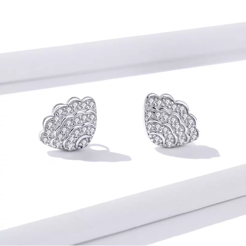 (imagen para) Aretes de botón con estilo Pandora romántico inspirado en conchas - BSE342 - Ver 3