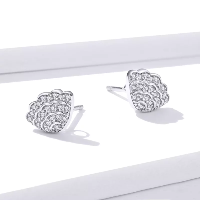 (imagen para) Aretes de botón con estilo Pandora romántico inspirado en conchas - BSE342 - Ver 4