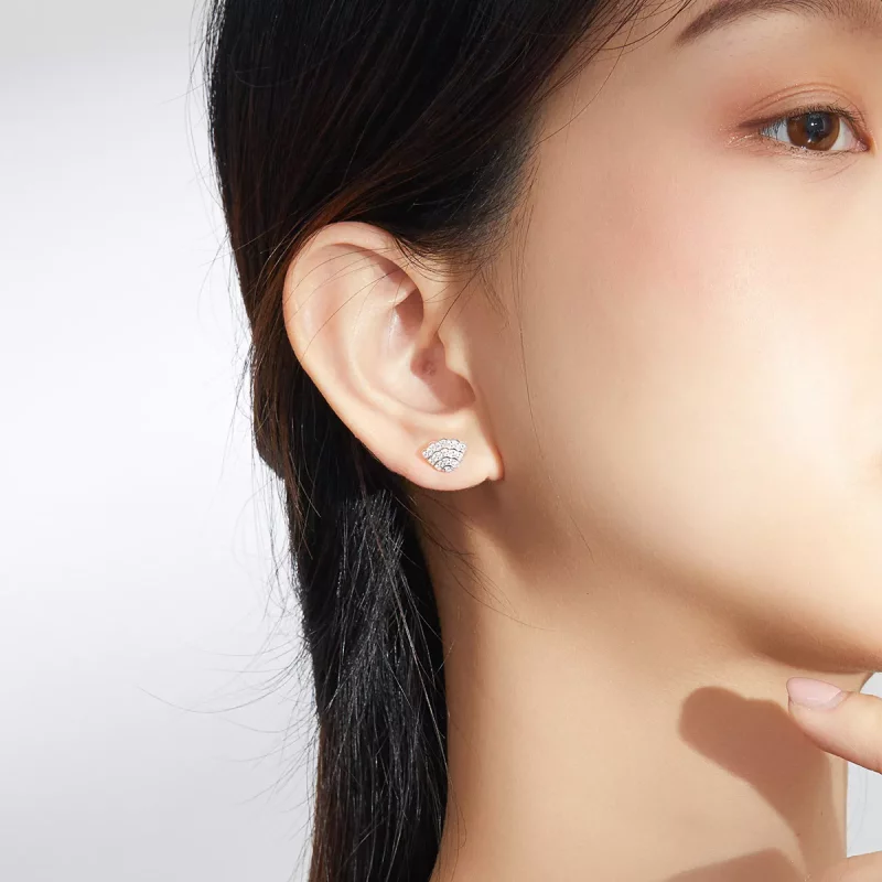 (imagen para) Aretes de botón con estilo Pandora romántico inspirado en conchas - BSE342 - Ver 5