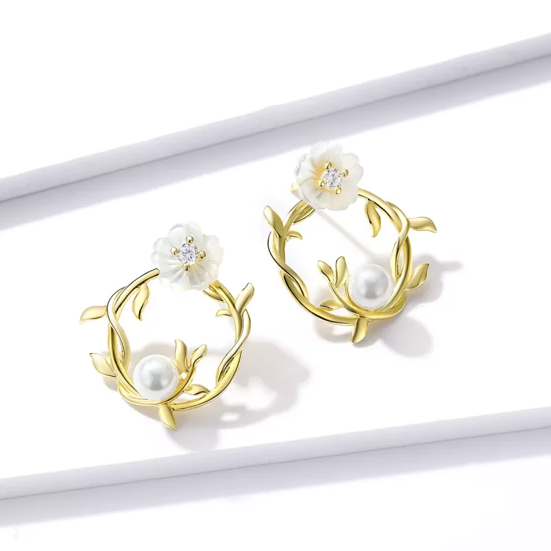 (imagen para) Aretes de botón de estilo Pandora con flores de verano - BSE309 - Ver 2
