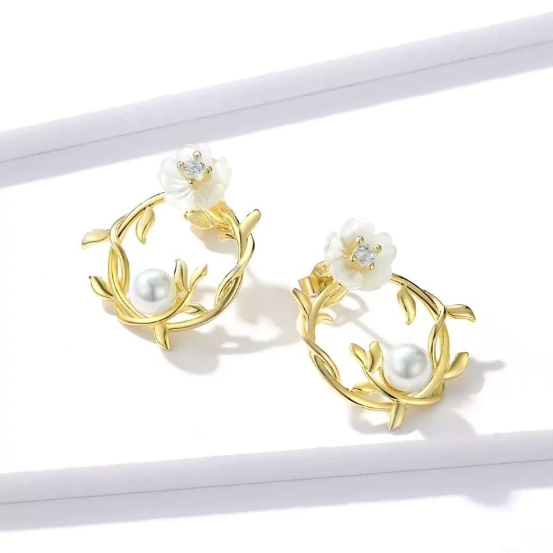 (imagen para) Aretes de botón de estilo Pandora con flores de verano - BSE309 - Ver 3