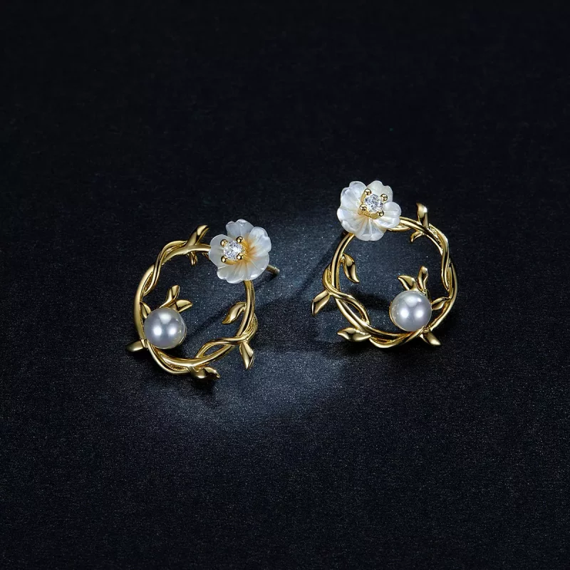 (imagen para) Aretes de botón de estilo Pandora con flores de verano - BSE309 - Ver 5