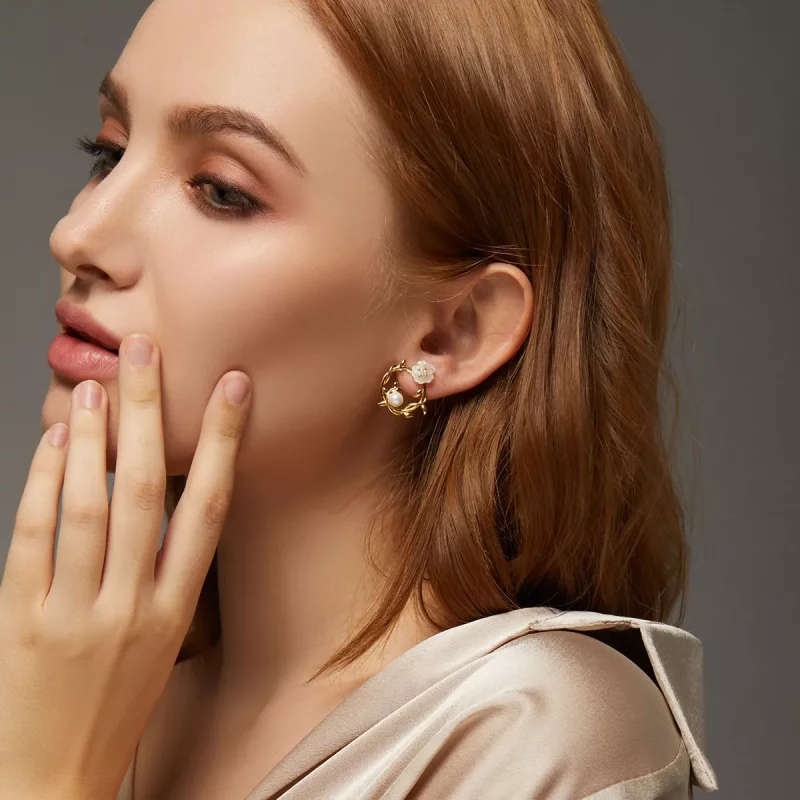 (imagen para) Aretes de botón de estilo Pandora con flores de verano - BSE309 - Ver 6