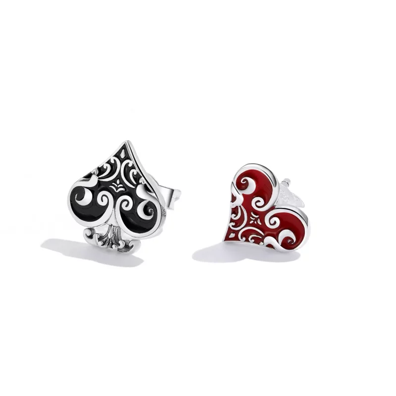 (imagen para) Aretes de botón estilo Pandora con corazones de póquer - SCE1378 - Ver 2
