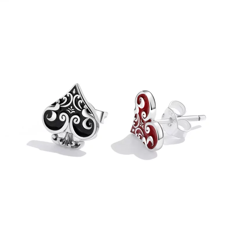 (imagen para) Aretes de botón estilo Pandora con corazones de póquer - SCE1378 - Ver 3
