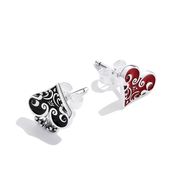 (imagen para) Aretes de botón estilo Pandora con corazones de póquer - SCE1378 - Ver 4