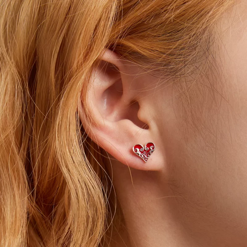 (imagen para) Aretes de botón estilo Pandora con corazones de póquer - SCE1378 - Ver 6