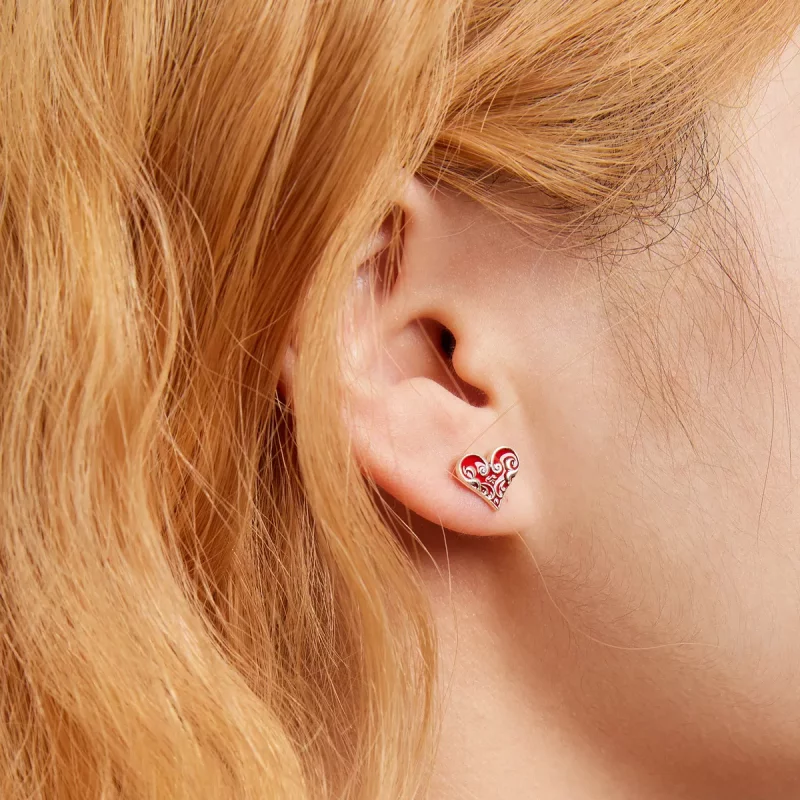 (imagen para) Aretes de botón estilo Pandora con corazones de póquer - SCE1378 - Ver 7