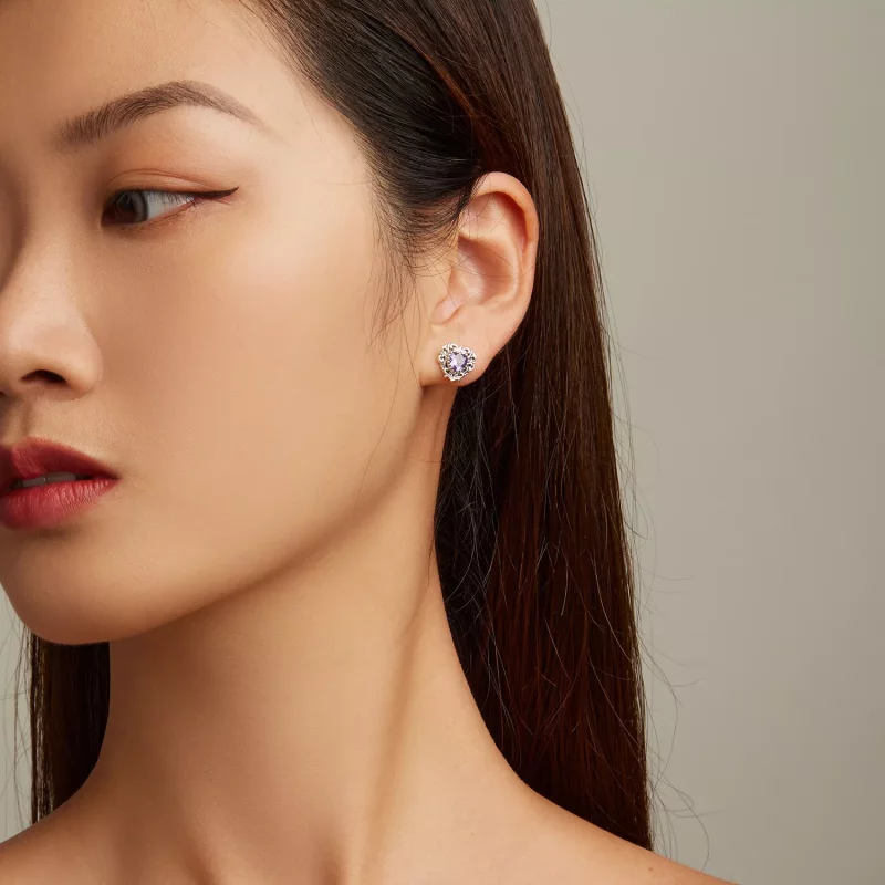 (imagen para) Aretes de corazón de circonita púrpura estilo Pandora - BSE695 - Ver 6