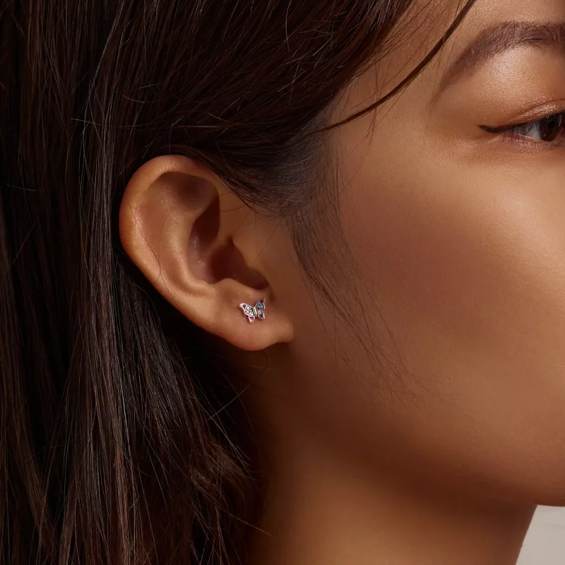 (imagen para) Aretes de mariposa de colores estilo Pandora - BSE514 - Ver 3