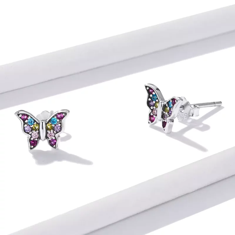 (imagen para) Aretes de mariposa de colores estilo Pandora - BSE514 - Ver 2