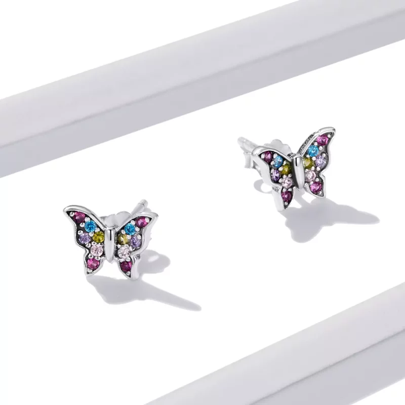 (imagen para) Aretes de mariposa de colores estilo Pandora - BSE514 - Ver 4