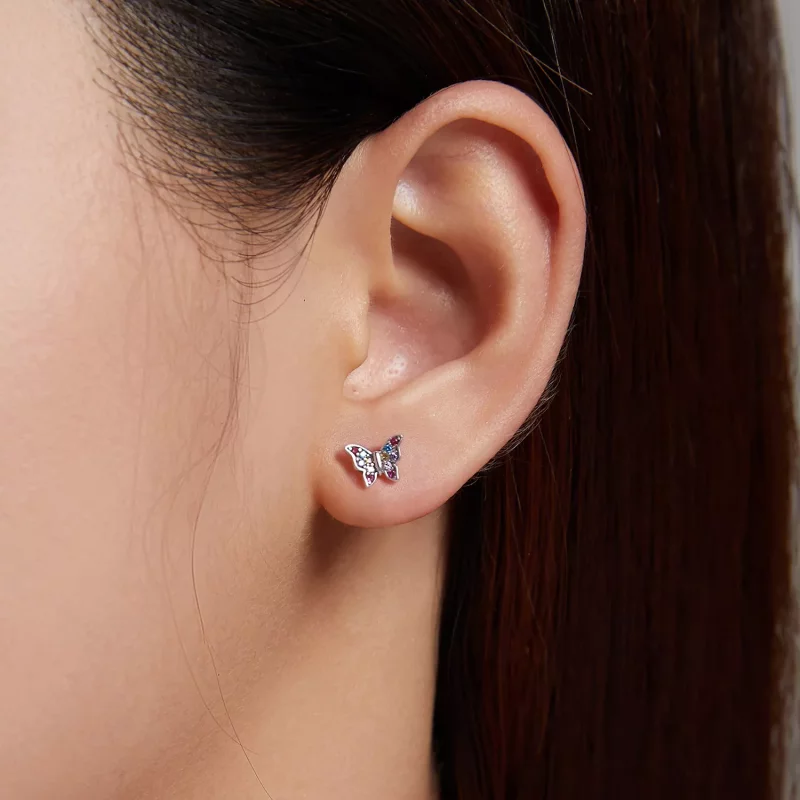(imagen para) Aretes de mariposa de colores estilo Pandora - BSE514 - Ver 7