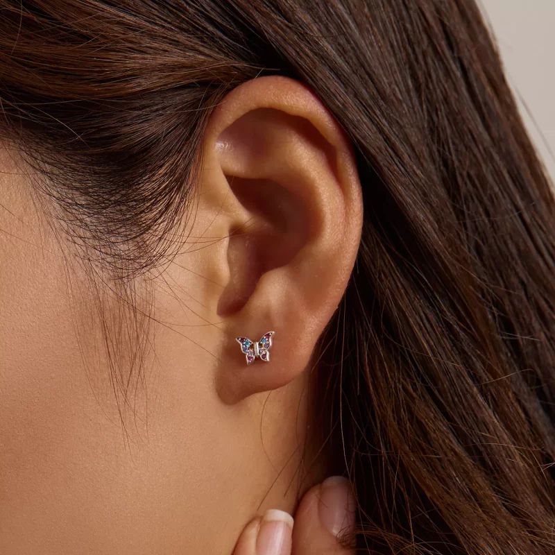 (imagen para) Aretes de mariposa de colores estilo Pandora - BSE514 - Ver 11